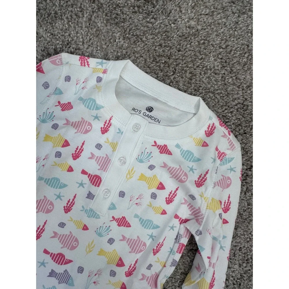 Ros Garden Cameron Paradise Kids Pajamas Pink Multi Fish Print Set Size 6 NWT